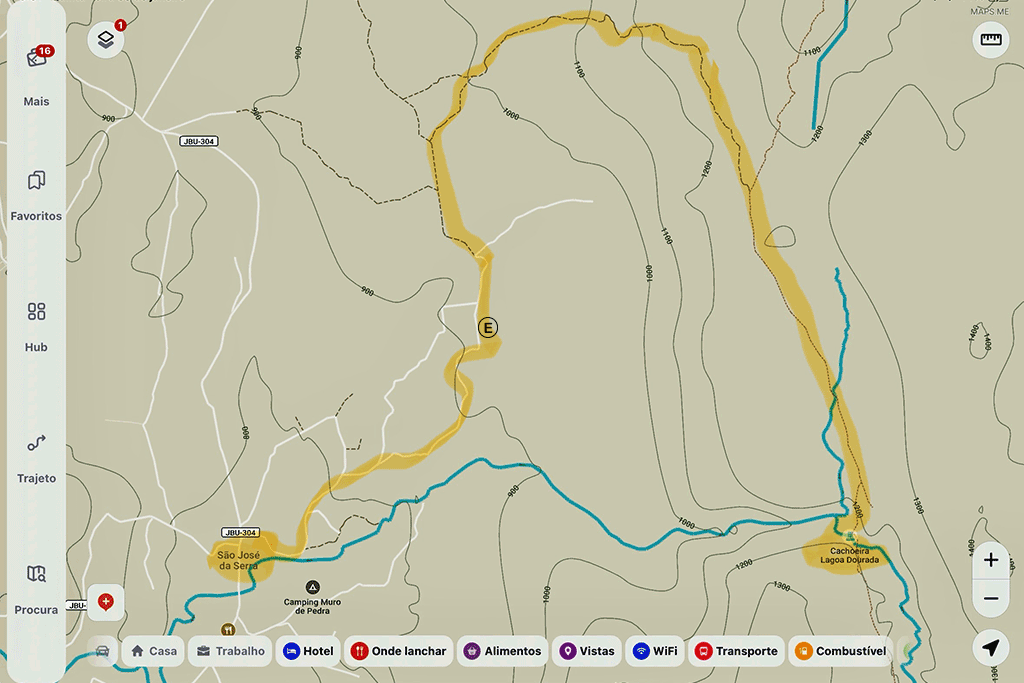 Serra do Cipó: mapa mostrando a trilha até a Cachoeira da Lagoa Dourada