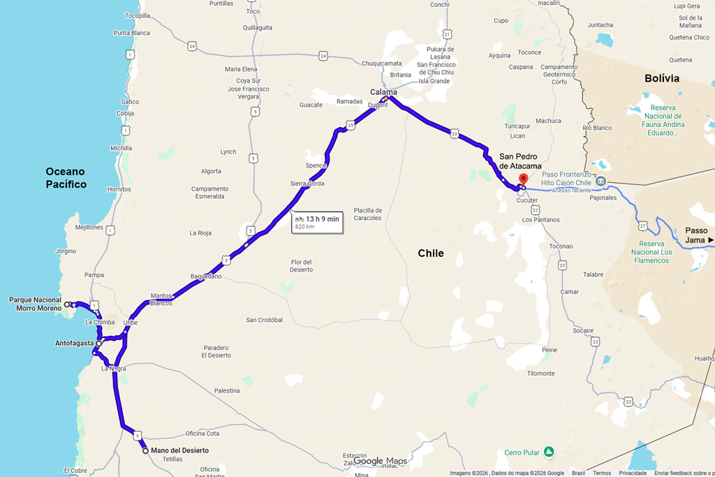 Rota de San Pedro de Atacama a Antofagasta